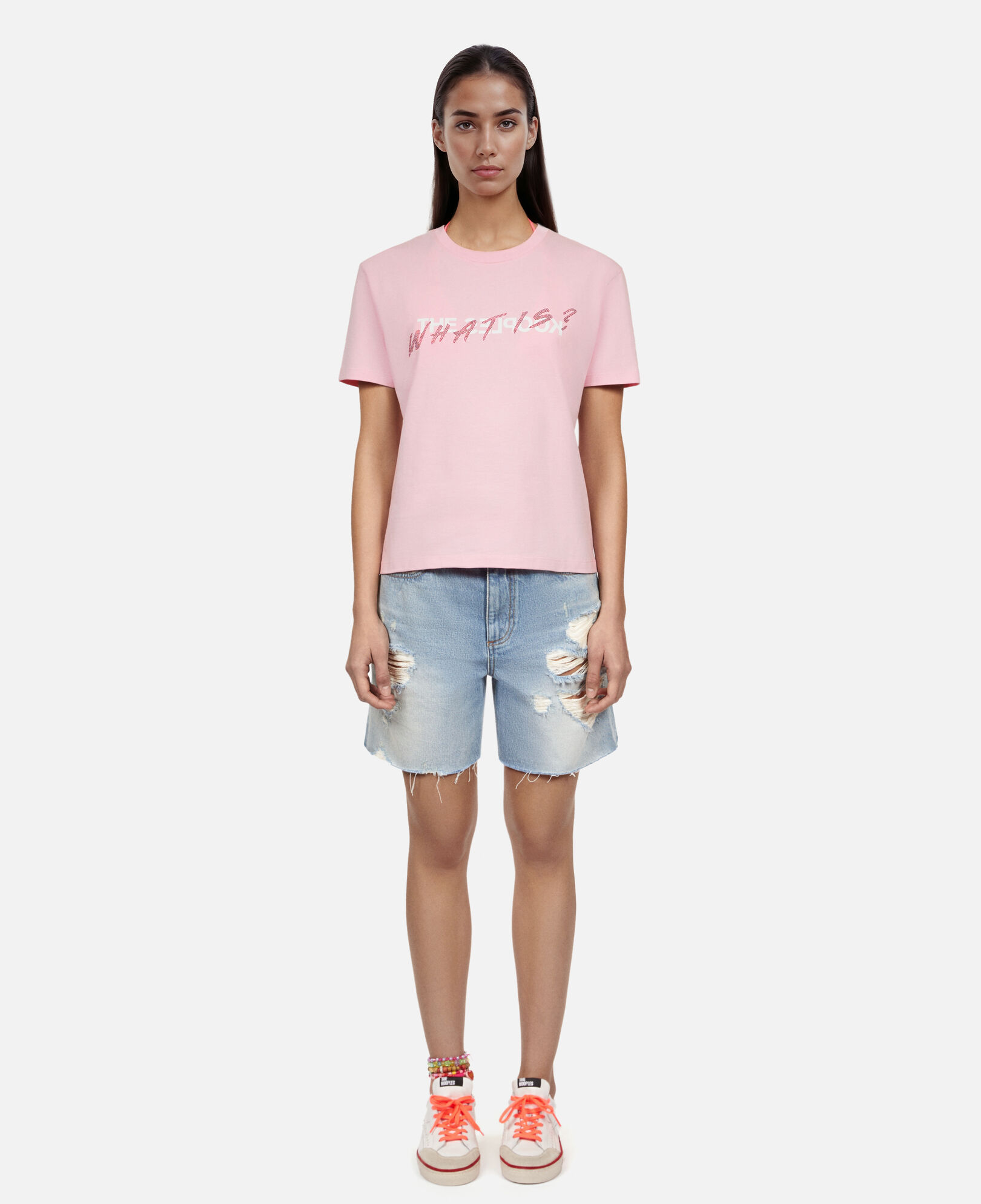 The Kooples F POWDER PINK pink what is t-shirt with rhinestones
