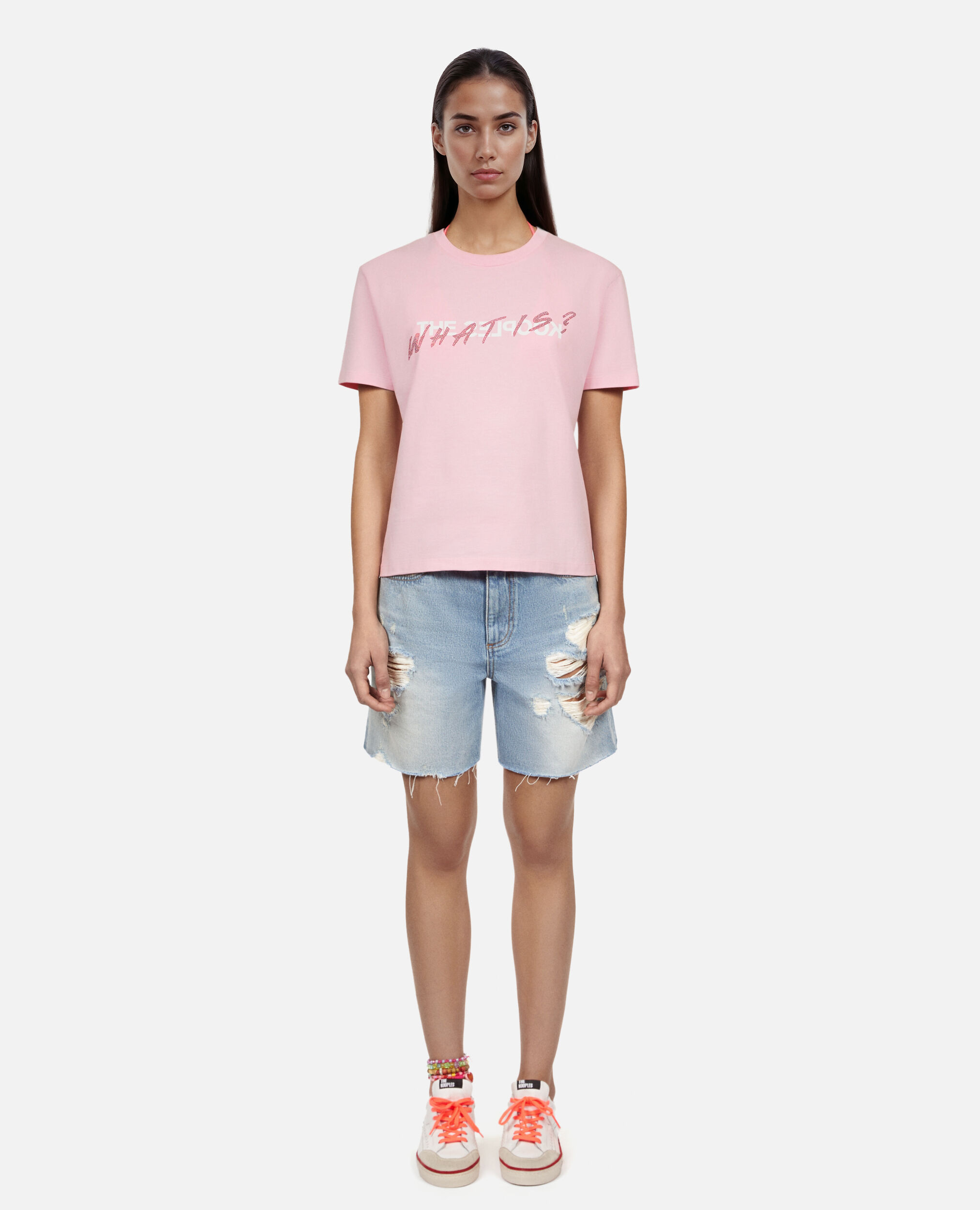 Pink What is t-shirt with rhinestones, POWDER PINK, hi-res image number null