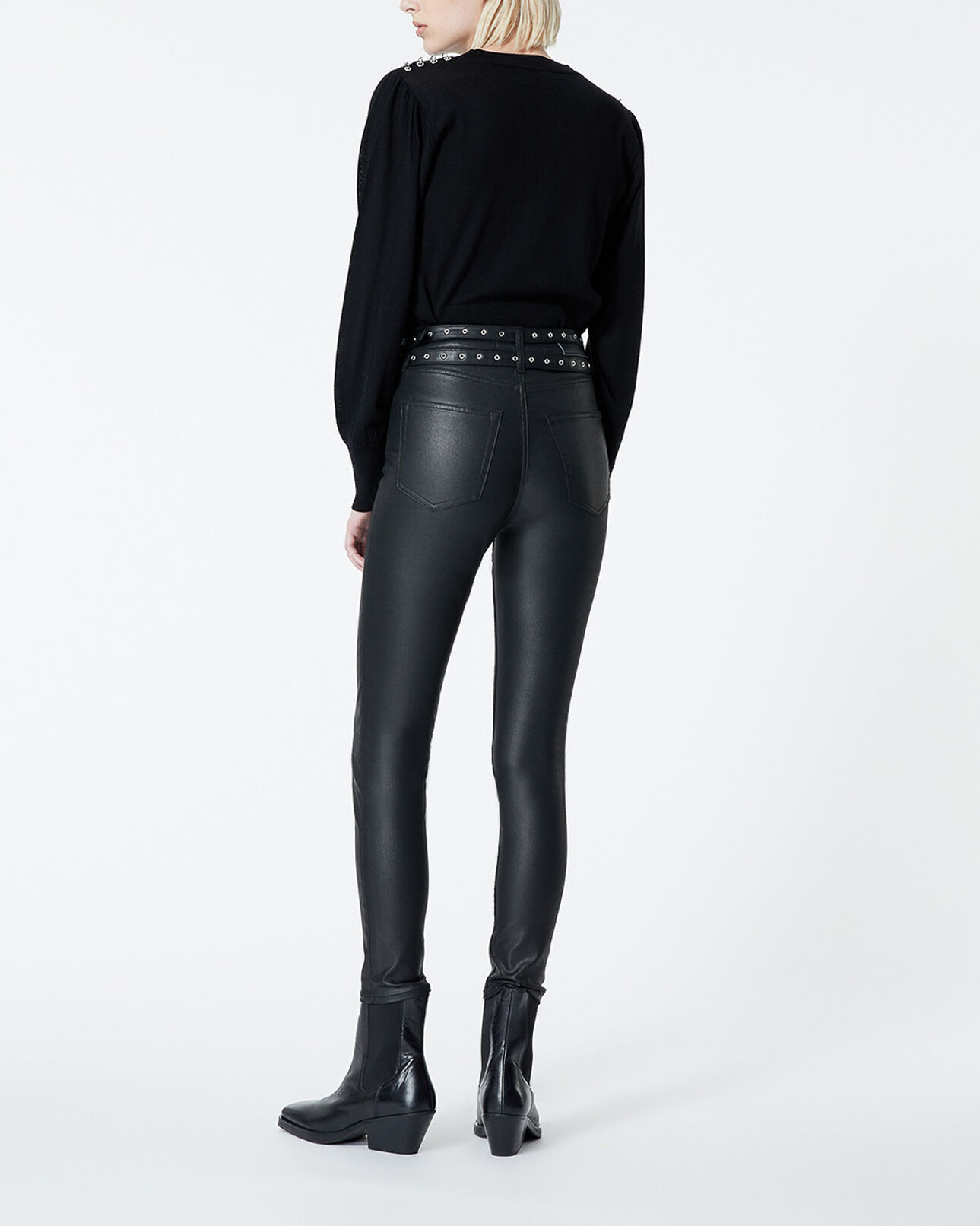 The Kooples WOMEN BLACK faux leather jeans with double belt