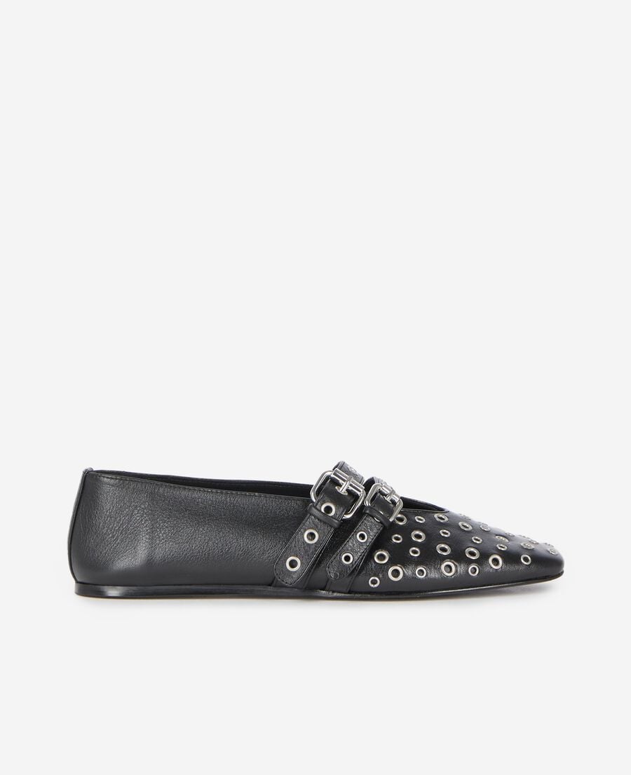 The Kooples DAMEN BLACK ballerina mit studs aus schwarzem leder