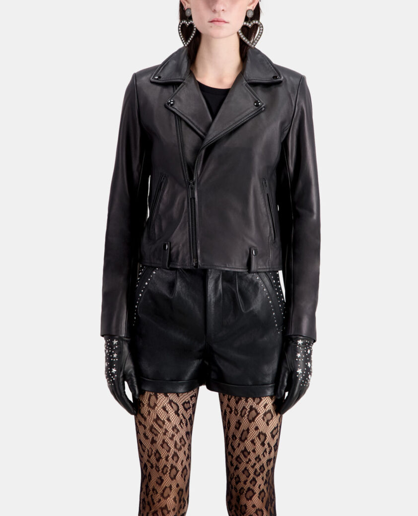 The Kooples WOMEN BLACK women's black leather gloves with stars