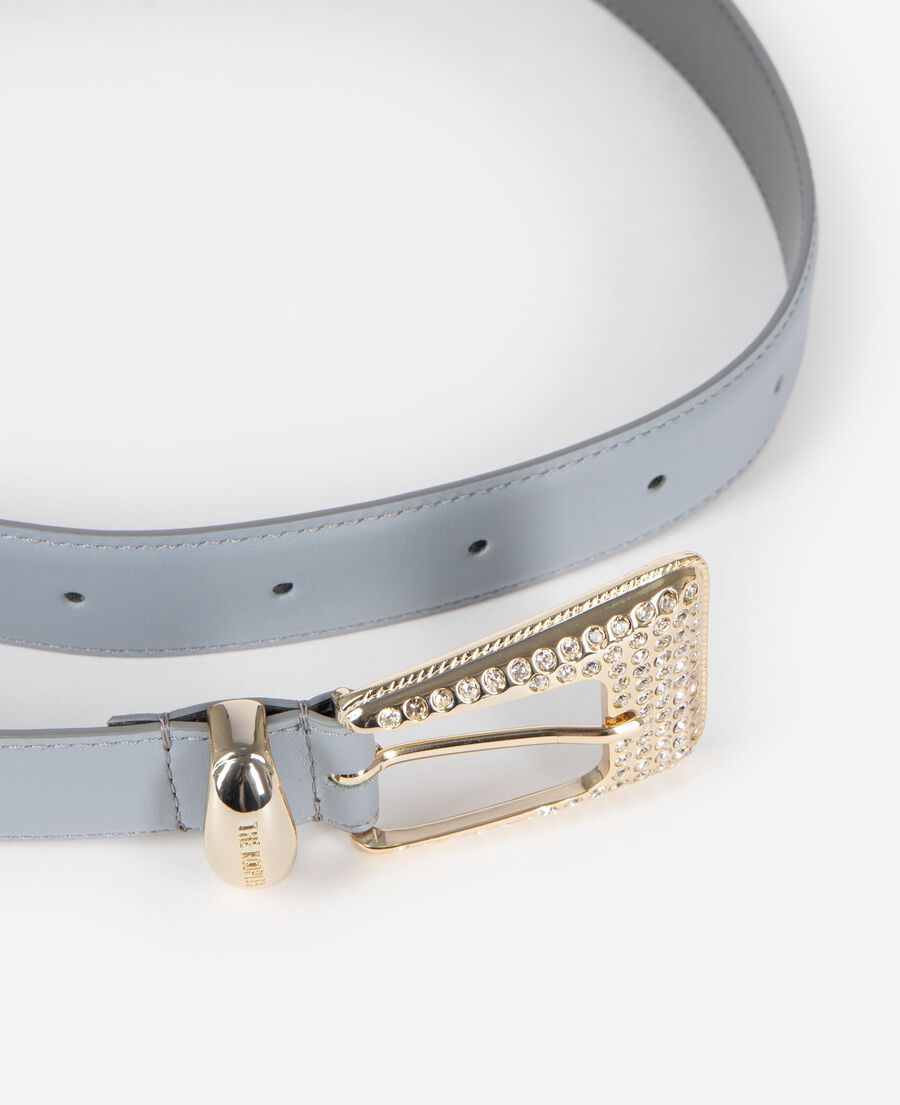 The Kooples WOMEN LIGHT BLUE blue leather western buckle belt in gold with rhinestones