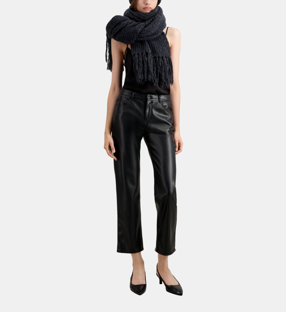 Pantalon noir online effet cuir