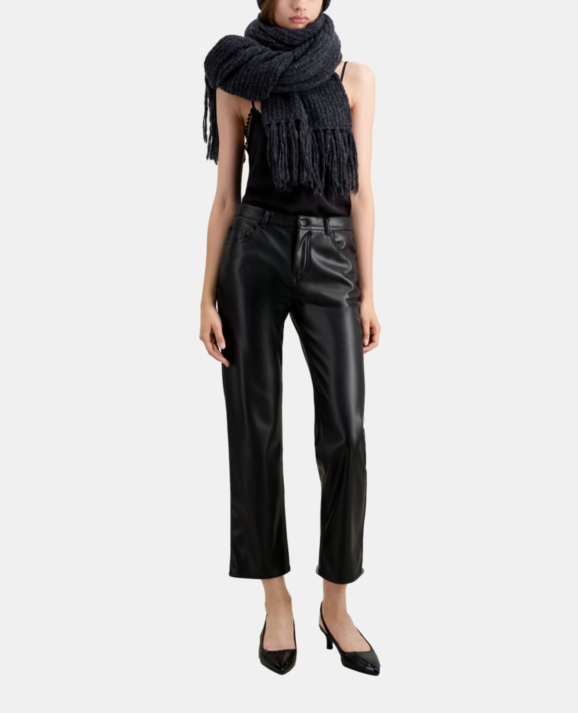 Black leather effect trousers, BLACK, hi-res image number null