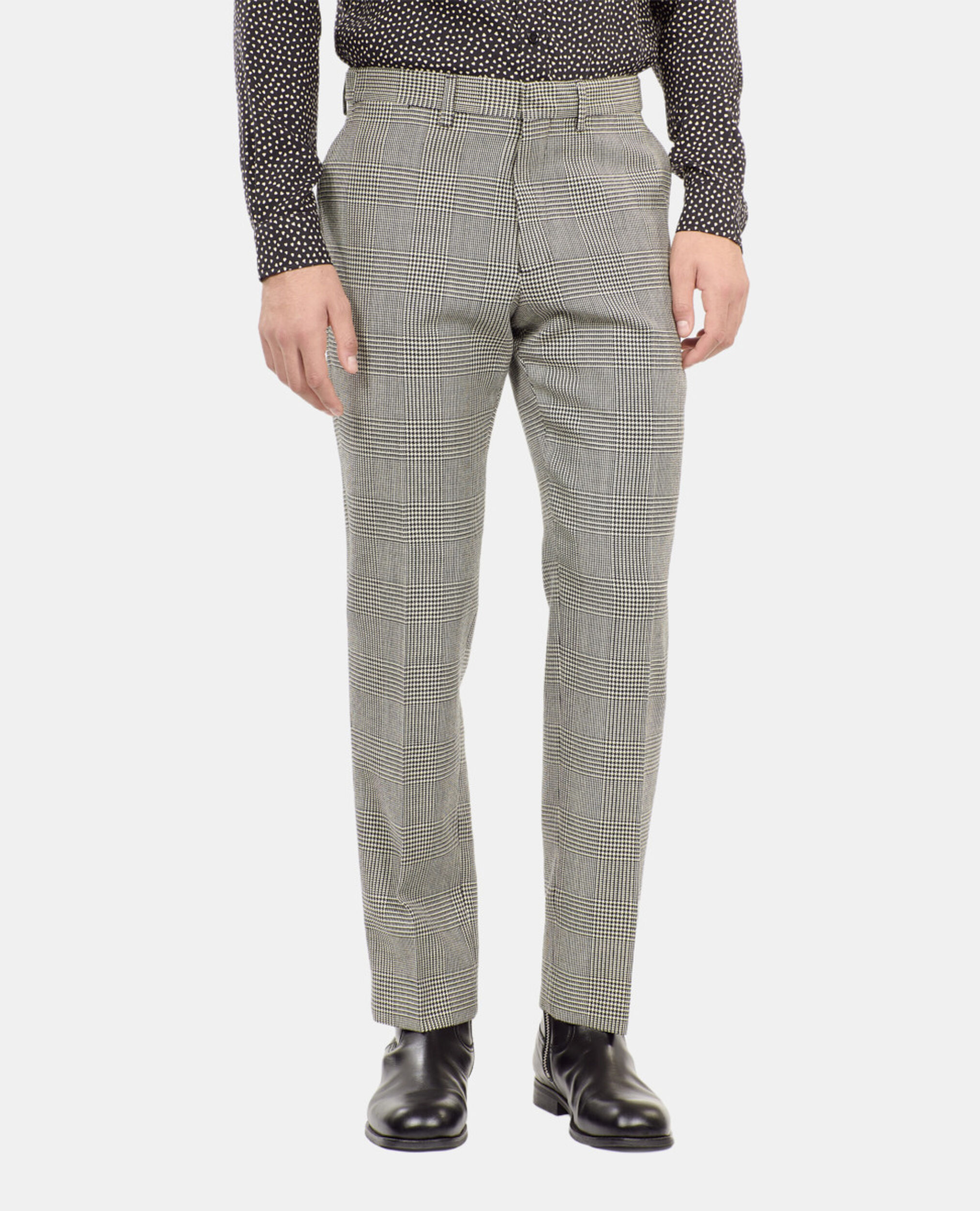 Pantalon de costume en laine pied de poule noir et blanc, BLACK WHITE, hi-res image number null