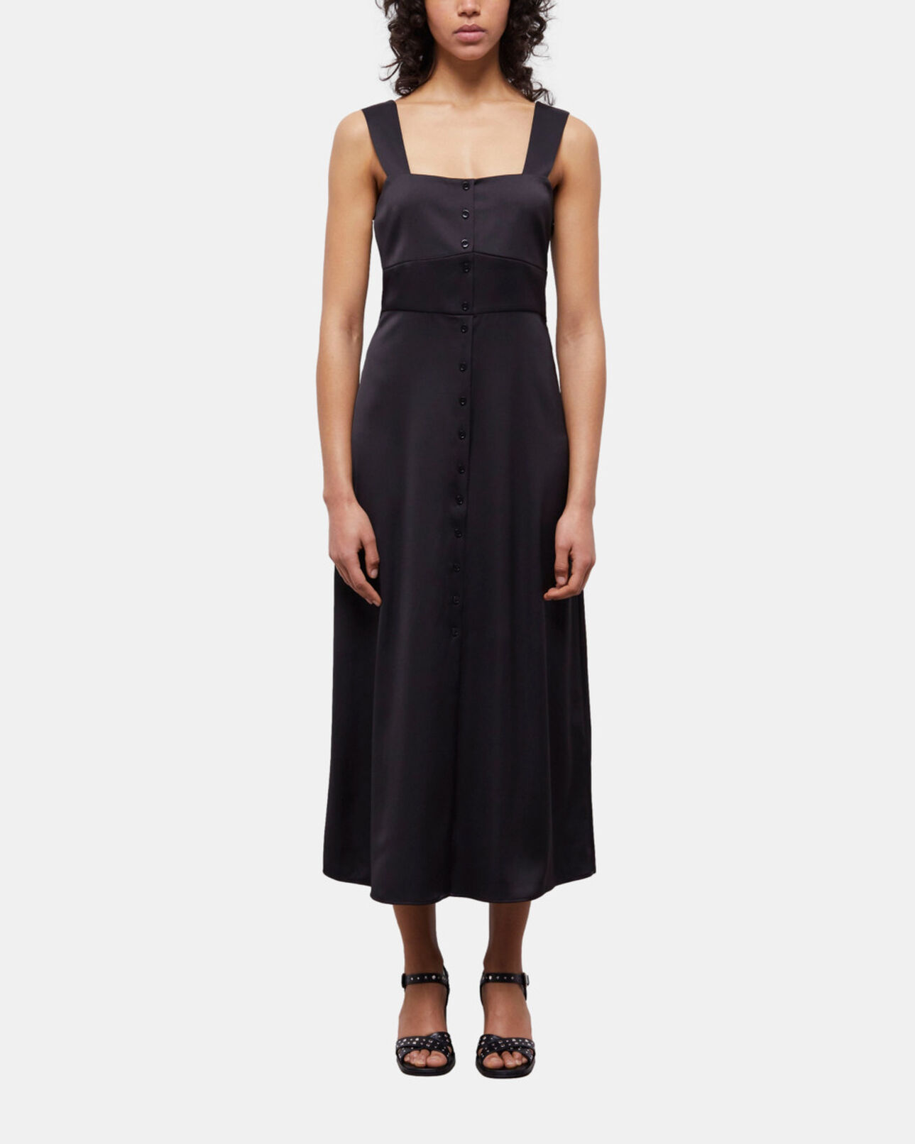 The Kooples DAMEN BLACK langes, schwarzes kleid mit knopfverschluss