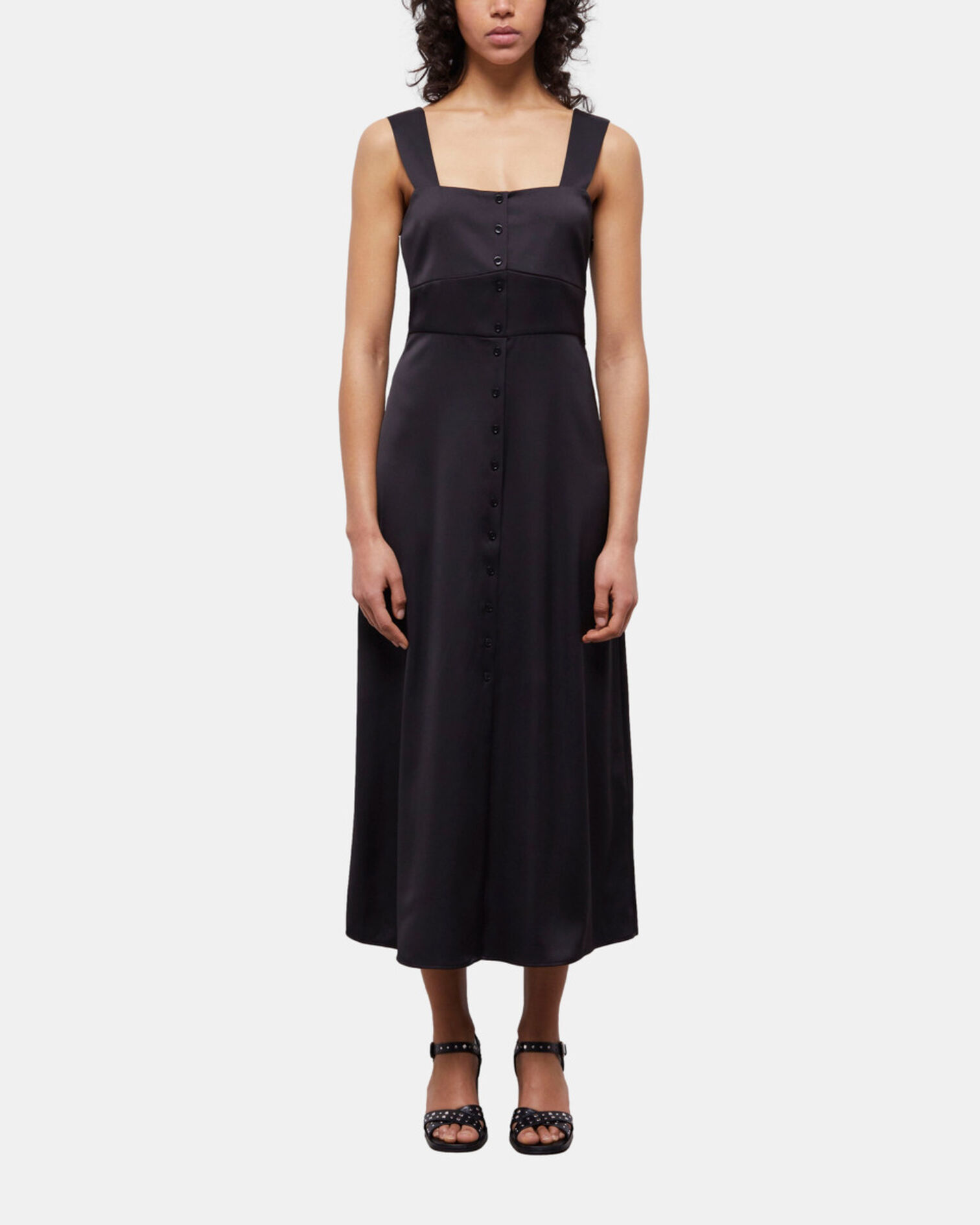 Langes, schwarzes Kleid mit Knopfverschluss, BLACK, hi-res image number null