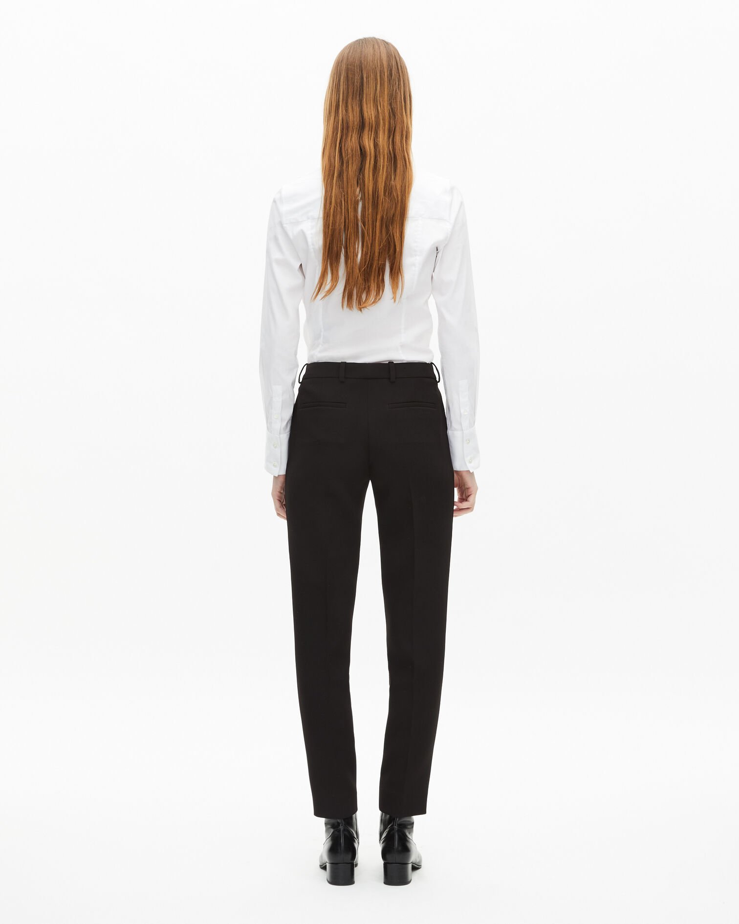 Pantalon tailleur en crêpe noir coupe droite, BLACK, hi-res image number null