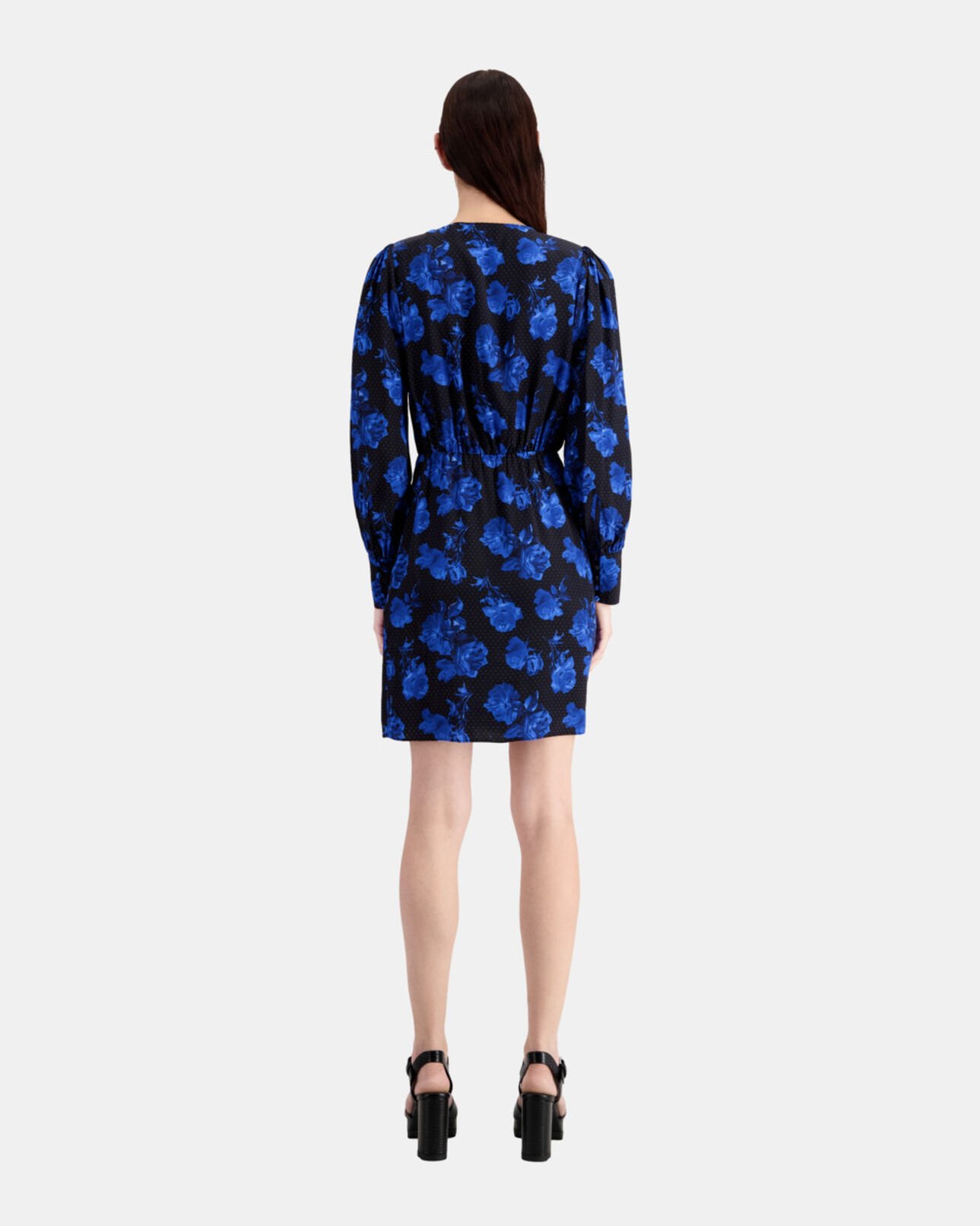 The Kooples FEMME BLACK BLUE robe portefeuille courte imprimée en soie
