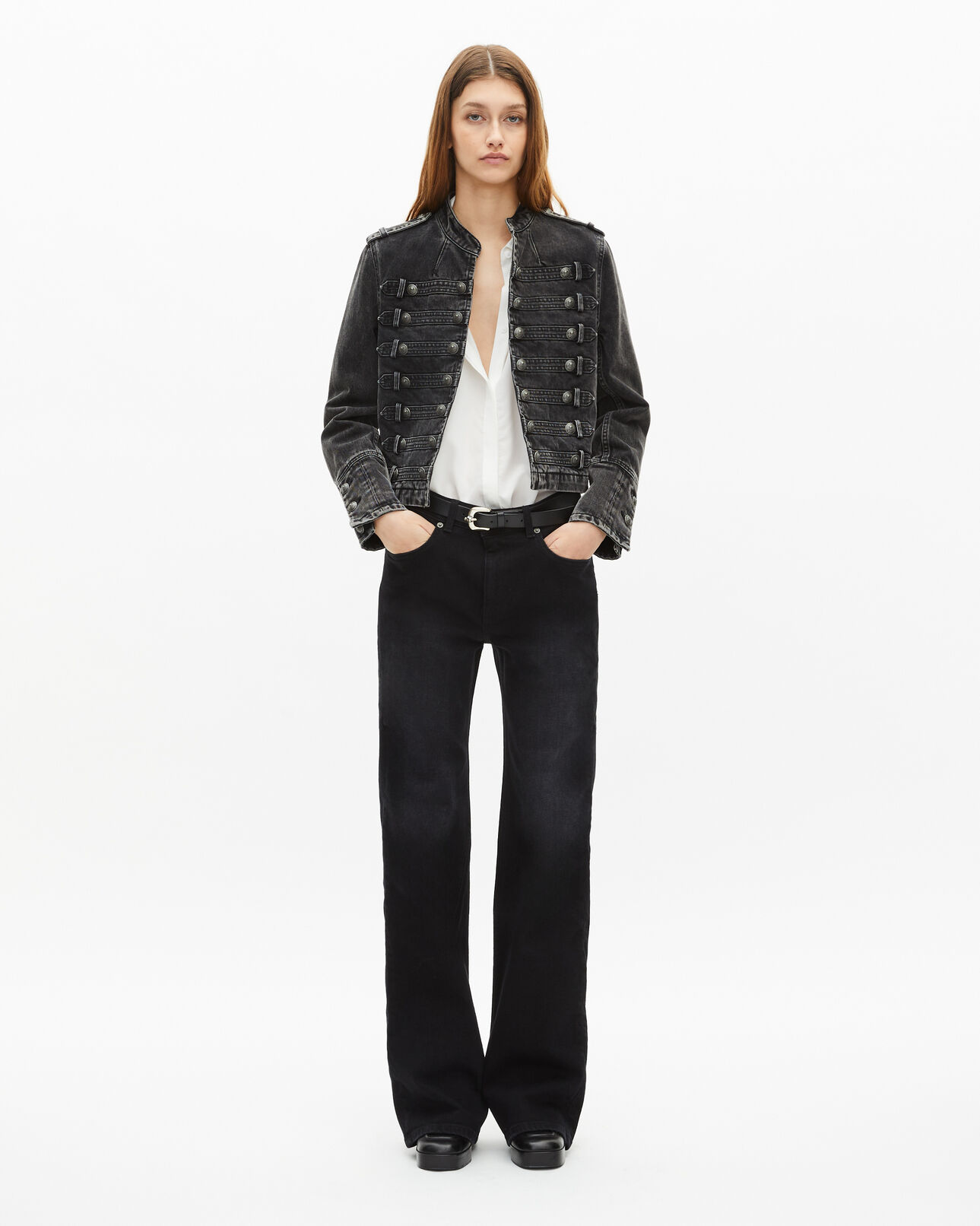 The Kooples MUJER BLACK WASHED chaqueta vaquera gris estilo oficial