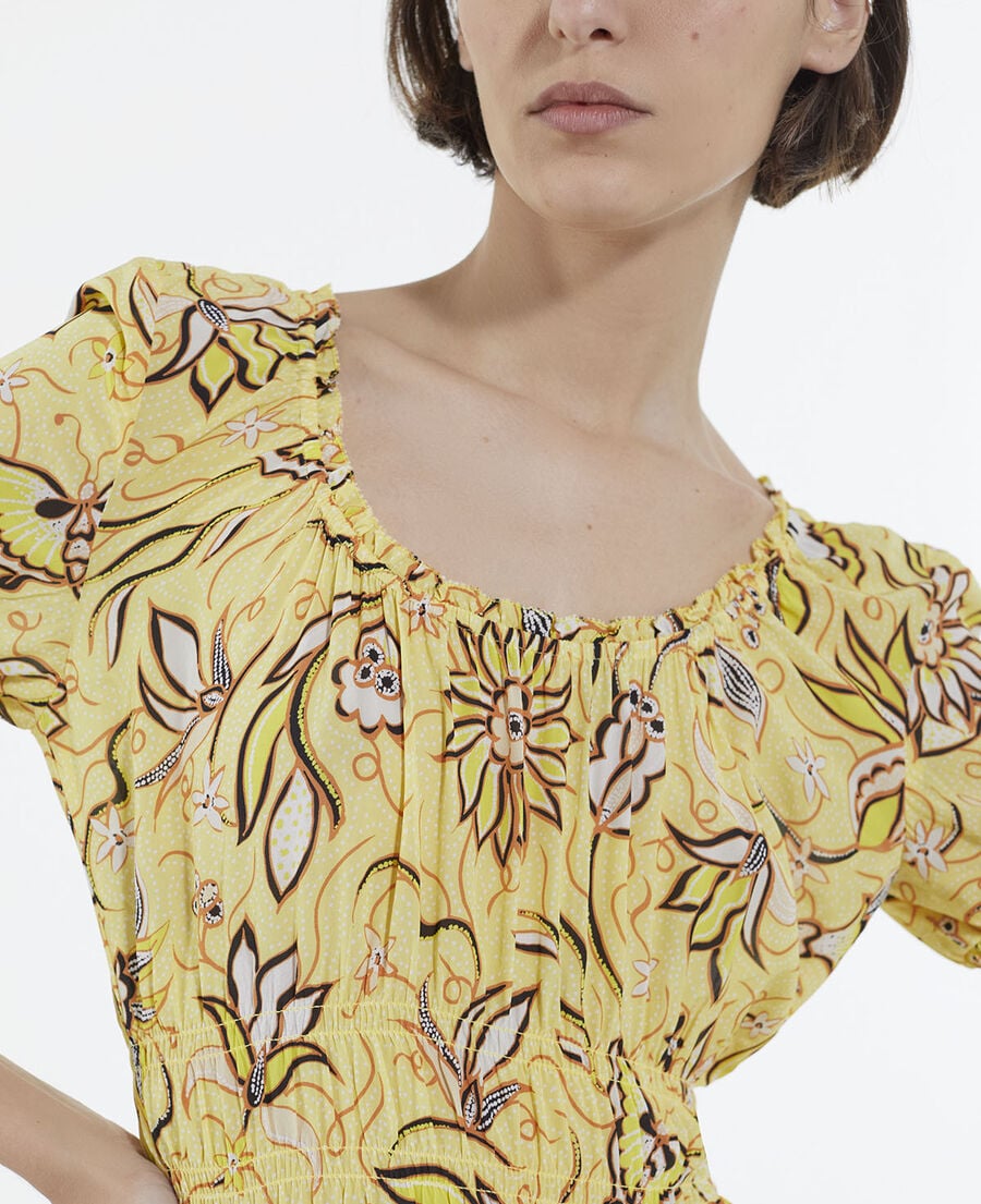 The Kooples WOMEN YELLOW short yellow floral dress with puffed sleeves