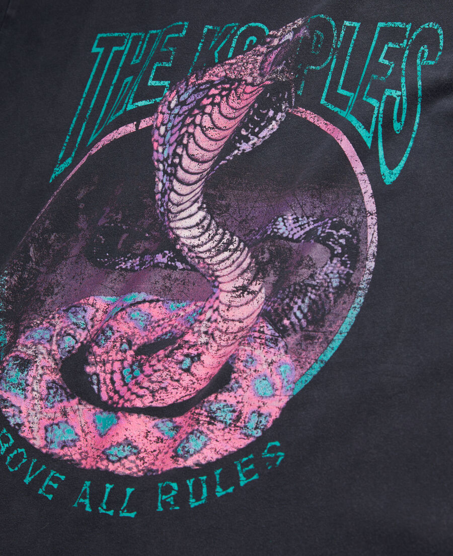 women's black t-shirt with cobra serigraphy