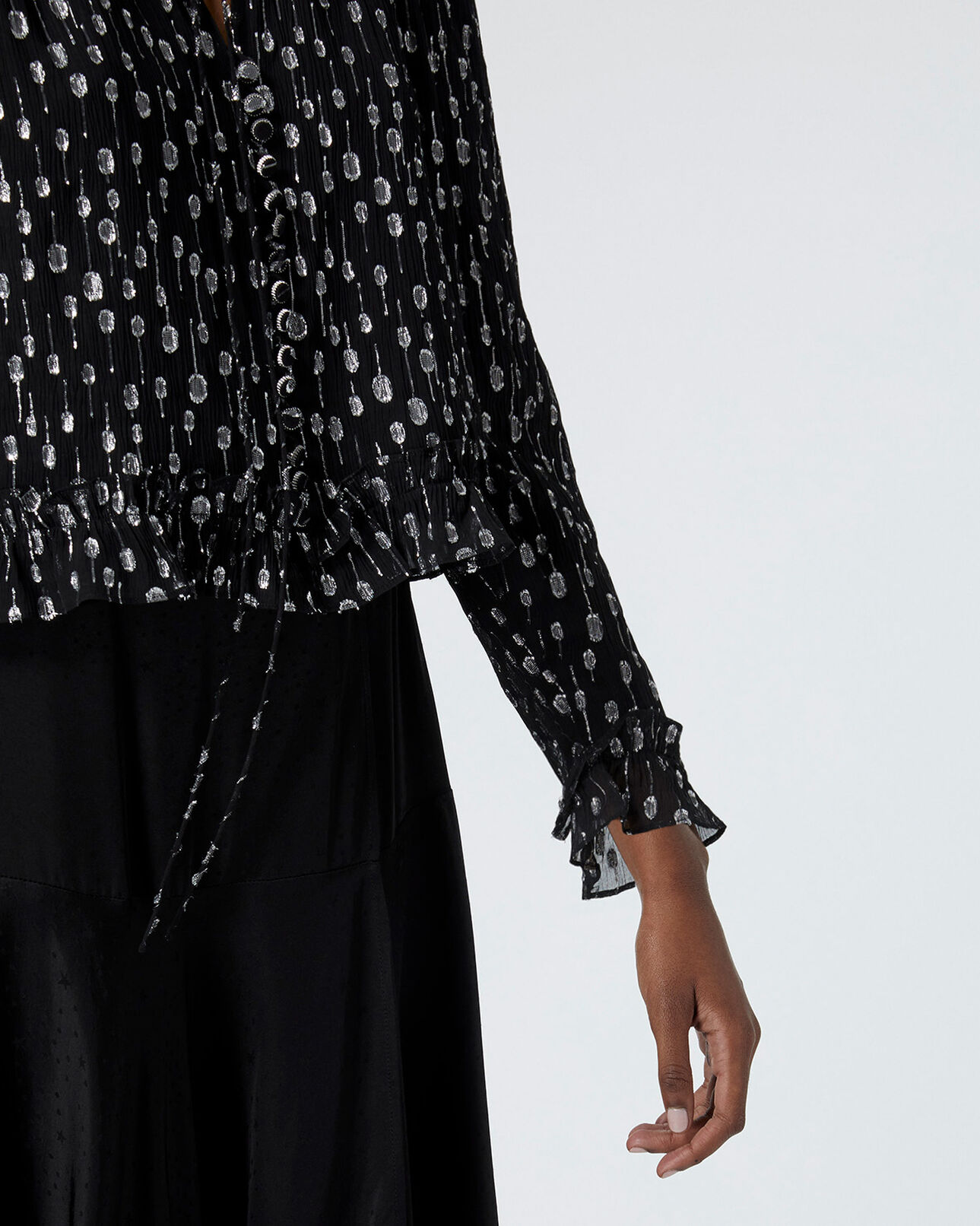 The Kooples FEMME BLACK / SILVER chemise habillée noire à pois argentés