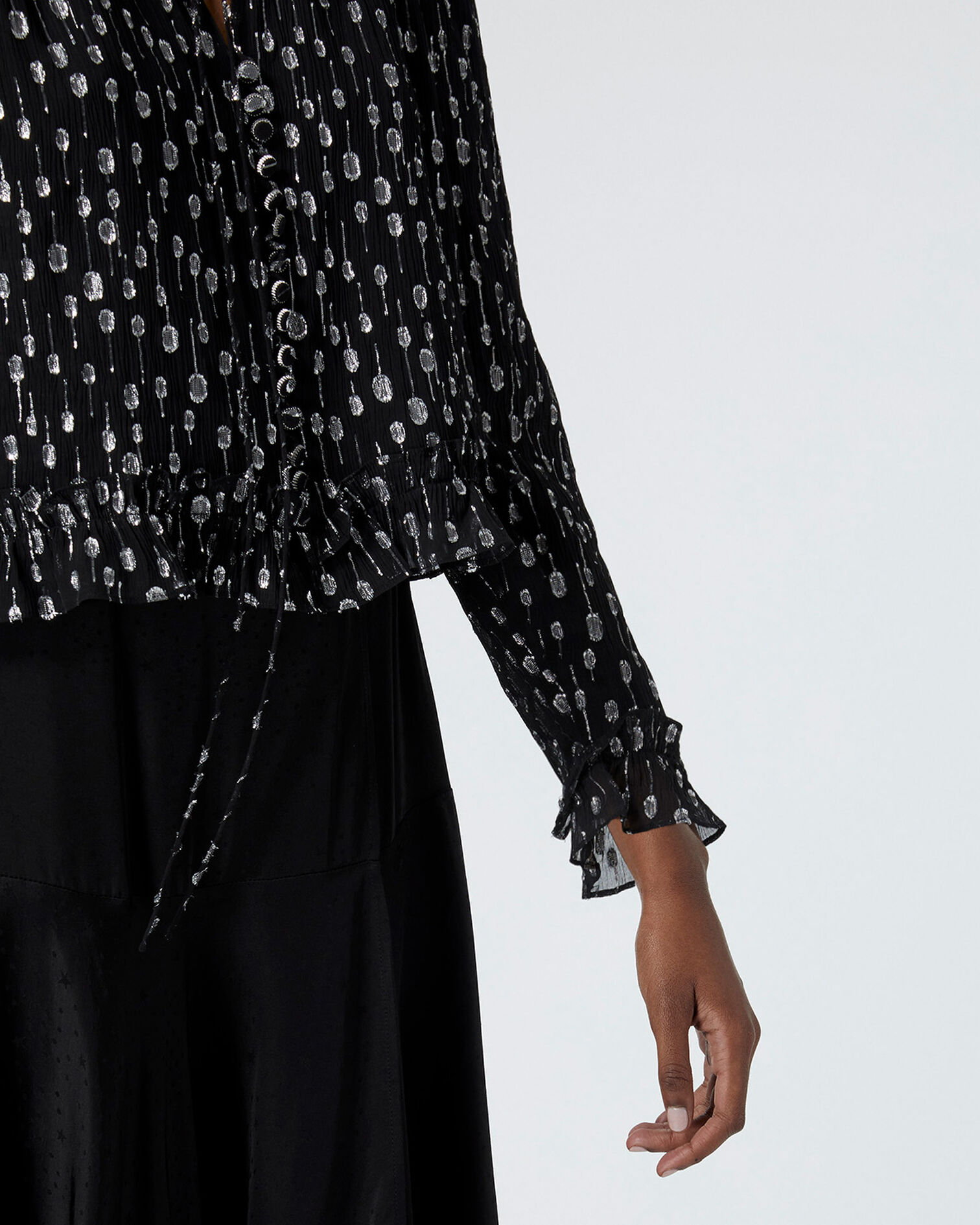 Smart black shirt with silver cuffs, BLACK / SILVER, hi-res image number null