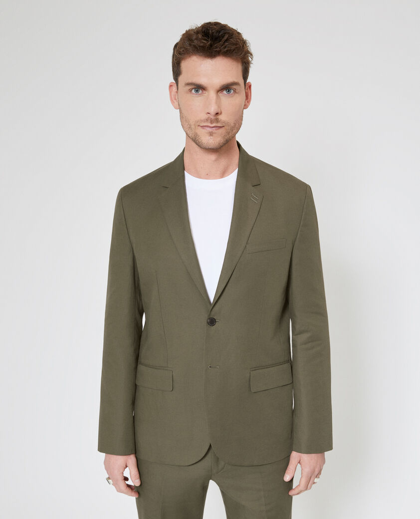 The Kooples HERREN KAKI anzugjacke aus khakifarbenem baumwoll-leinenstoff