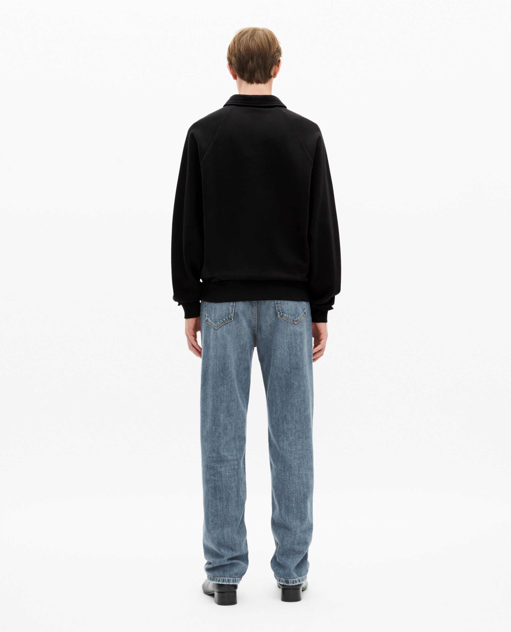 Sweatshirt col polo noir, BLACK WASHED, hi-res image number null