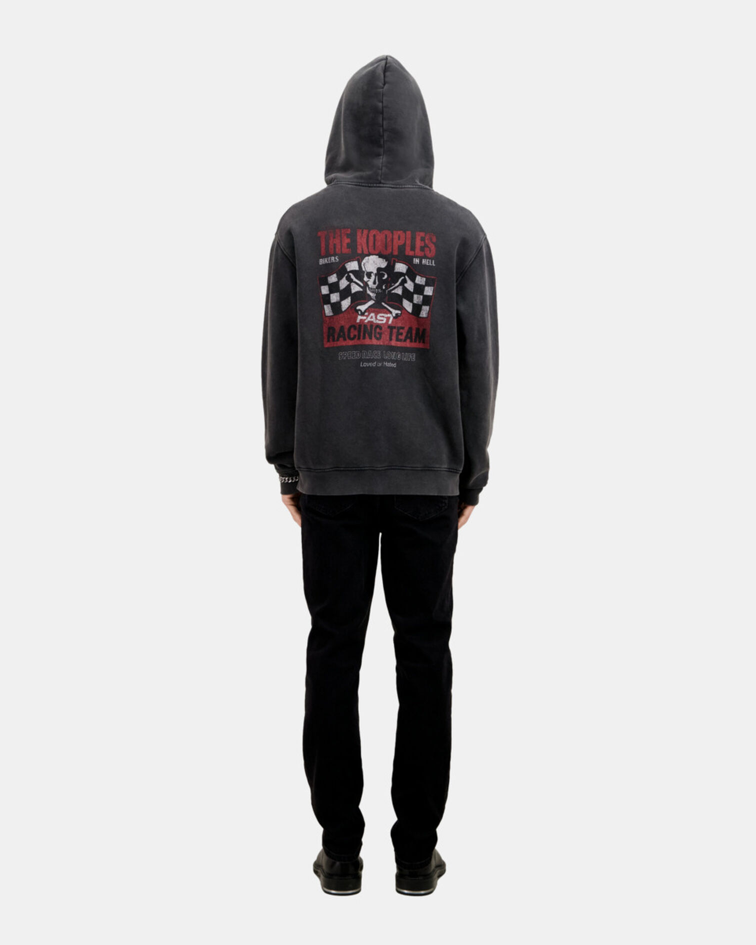 Sweatshirt Homme à capuche noir avec sérigraphie Racing skull, BLACK WASHED, hi-res image number null
