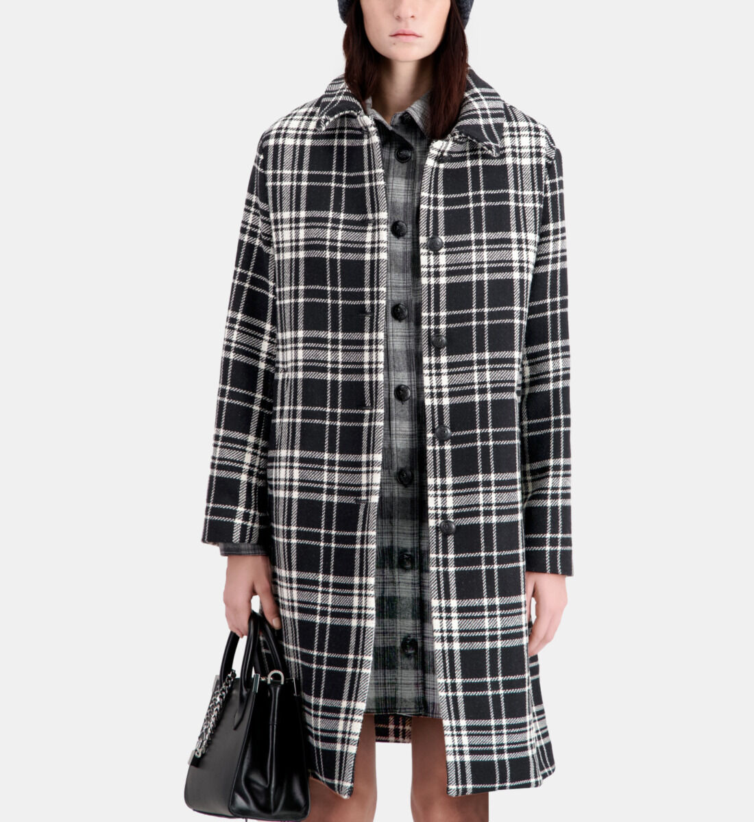 Long checkered coat in wool blend The Kooples US