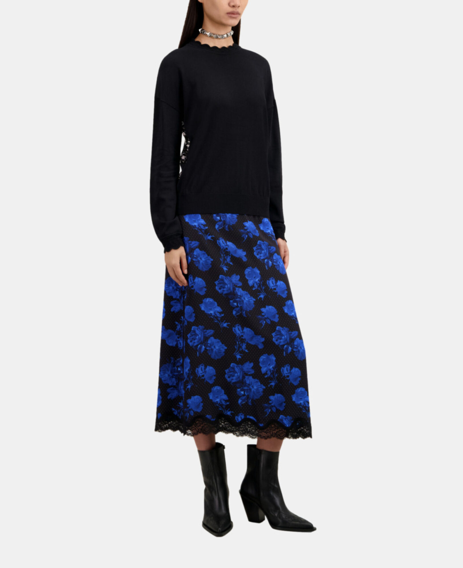 The Kooples F BLACK black leather heeled ankle boots with embroidery