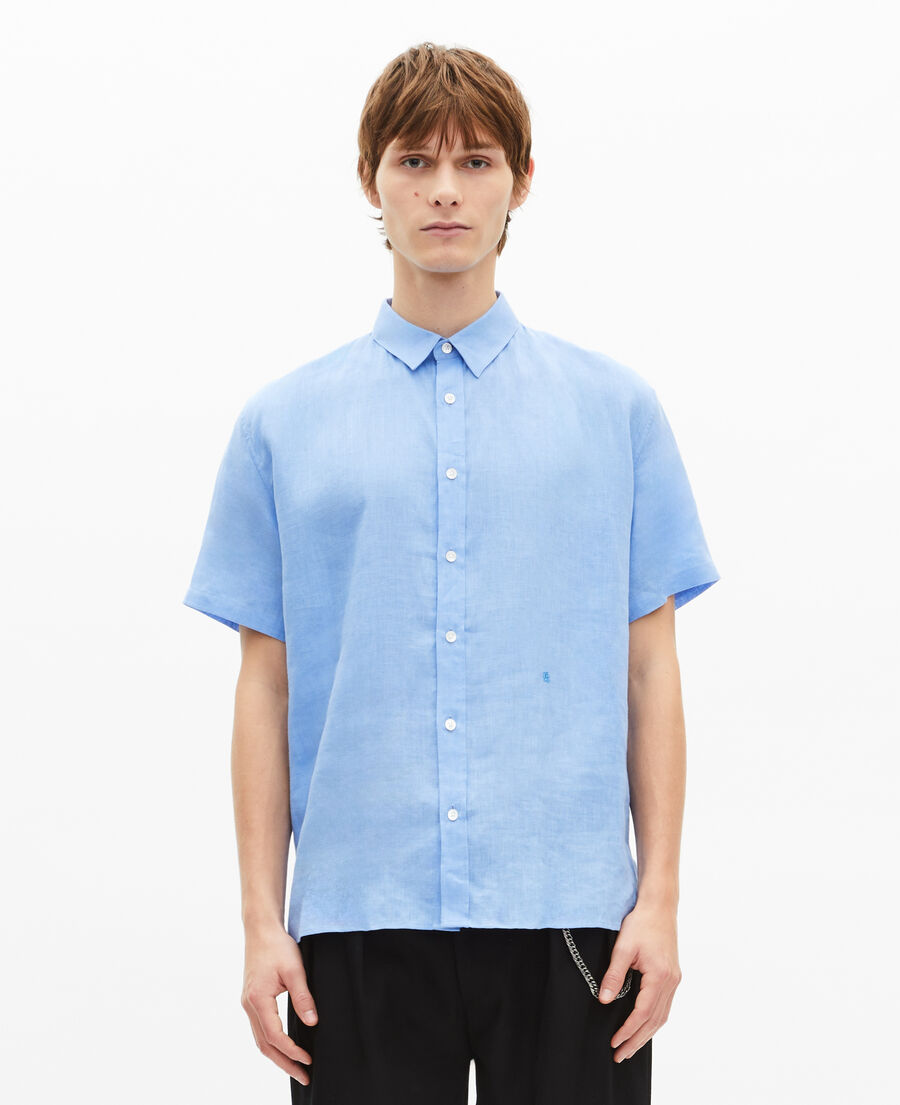 The Kooples HOMME BLUE chemise manches courtes en lin bleu