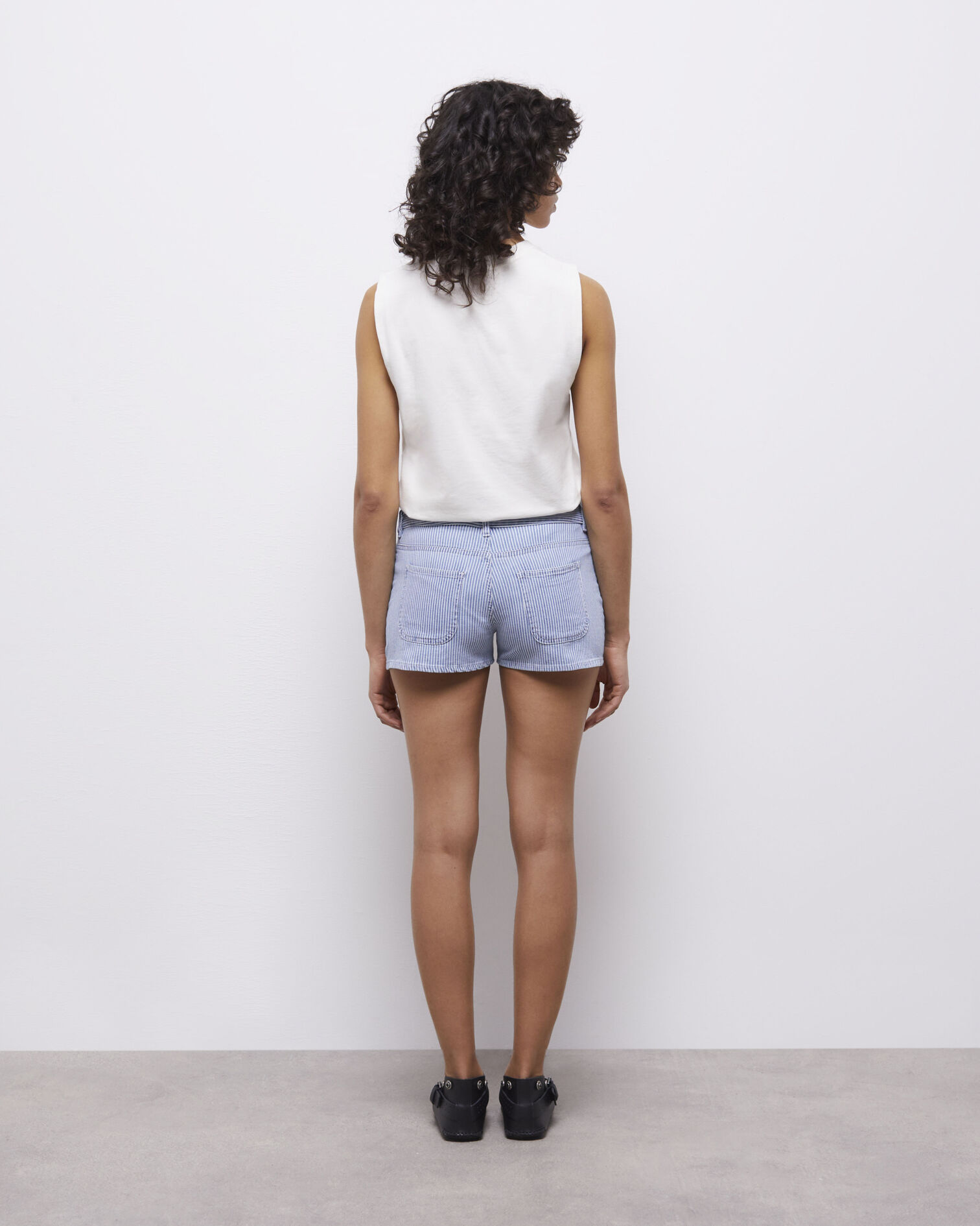 Blue and white striped denim shorts, BLUE DENIM, hi-res image number null