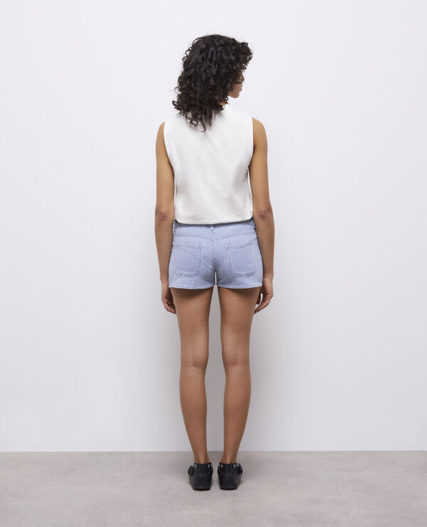 The Kooples FEMME BLUE DENIM short en jean à rayures bleues et blanches