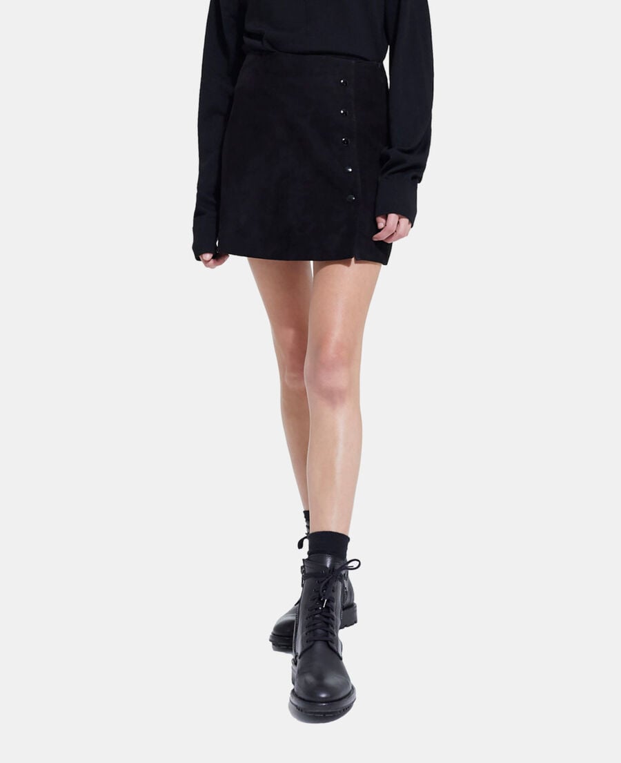 The Kooples WOMEN BLACK short black leather skirt