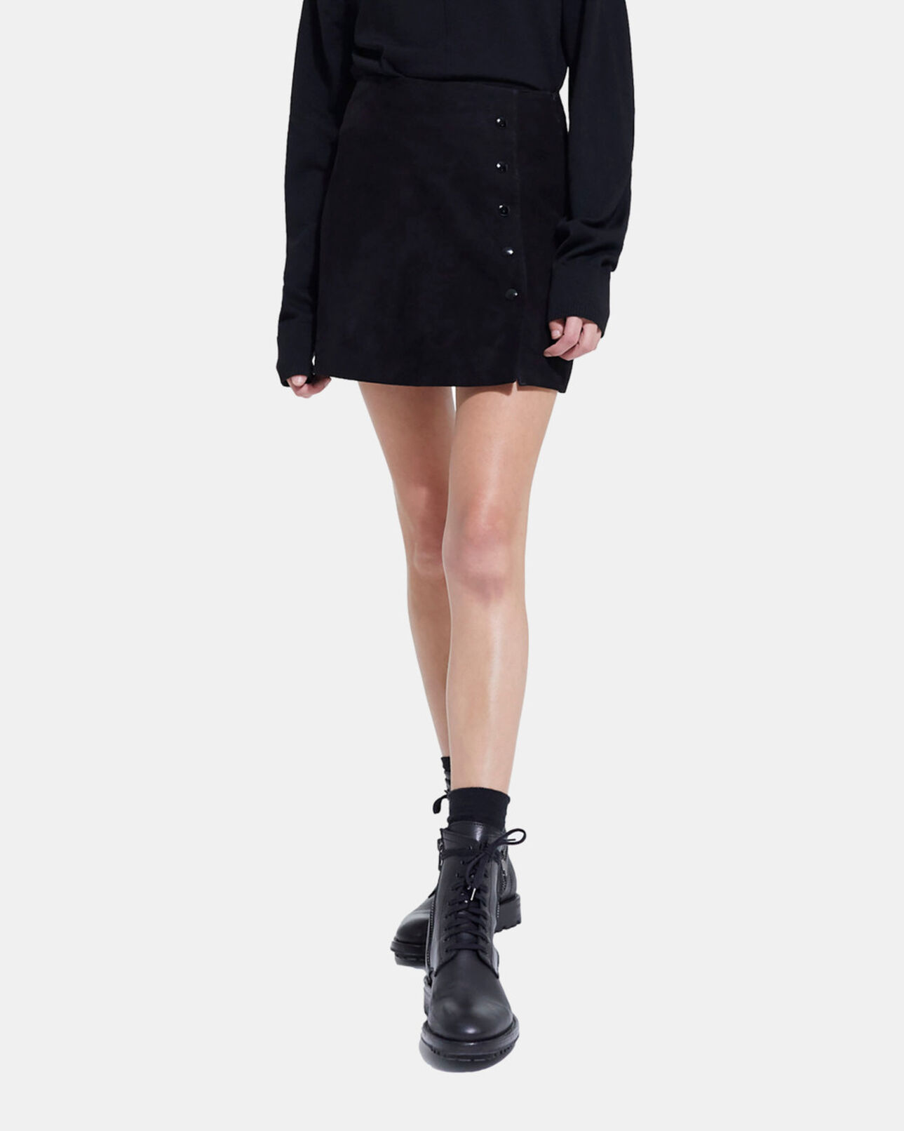The Kooples FEMME BLACK jupe courte en cuir noire