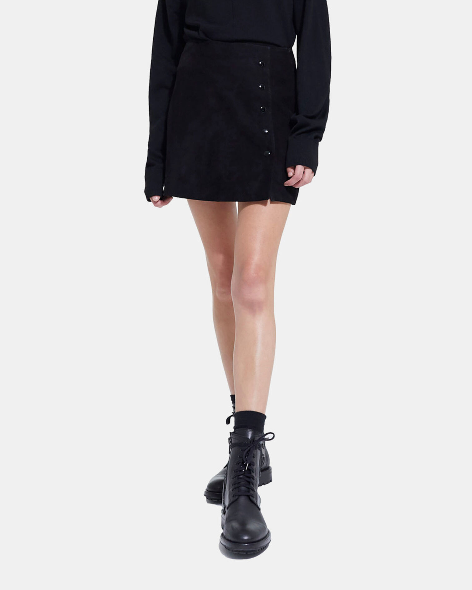 Jupe courte en cuir noire, BLACK, hi-res image number null