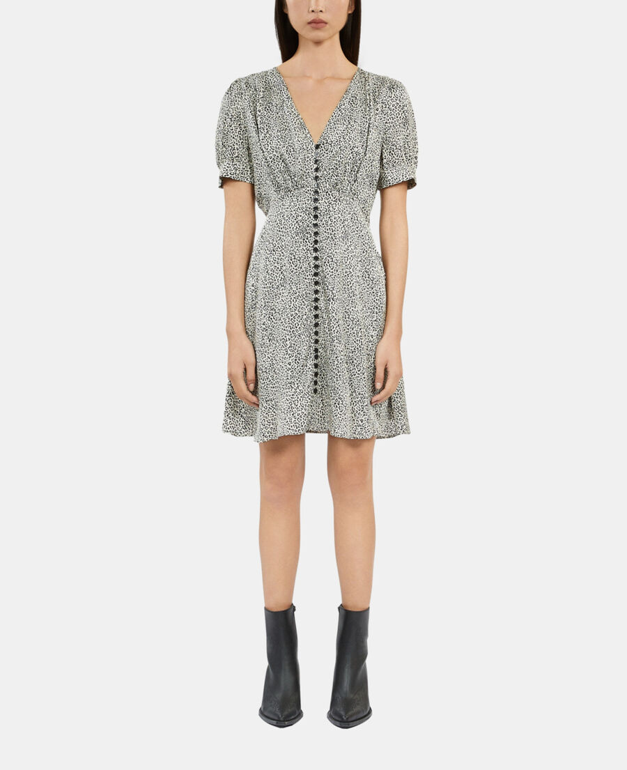 The Kooples DAMEN BLACK WHITE kurzes kleid mit print und knopfverschluss