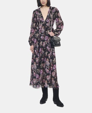 The Kooples DAMEN BLACK / PURPLE langes kleid mit blumenprint