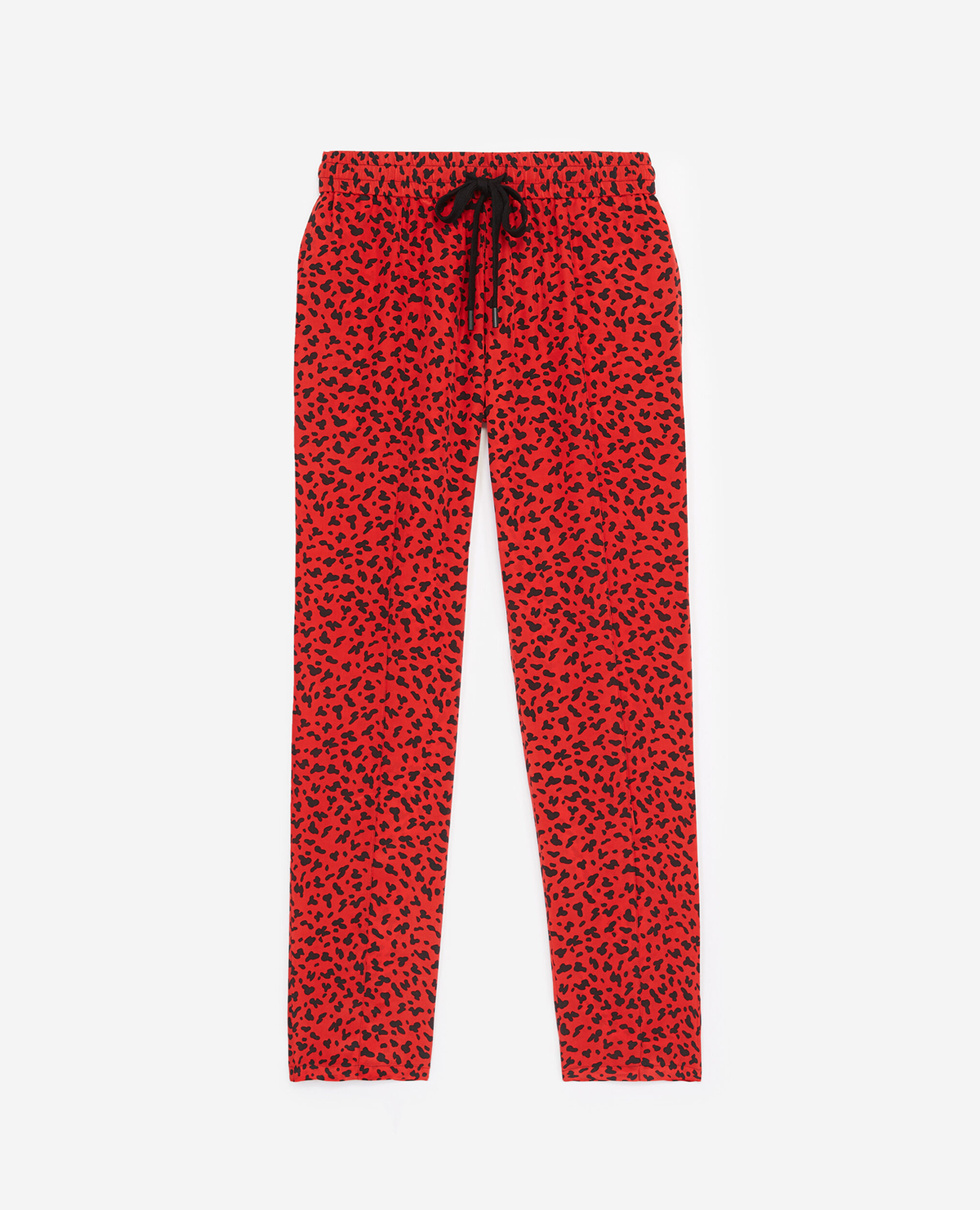 Pantalones fluidos rojos de seda con estampado leopardo | The Kooples