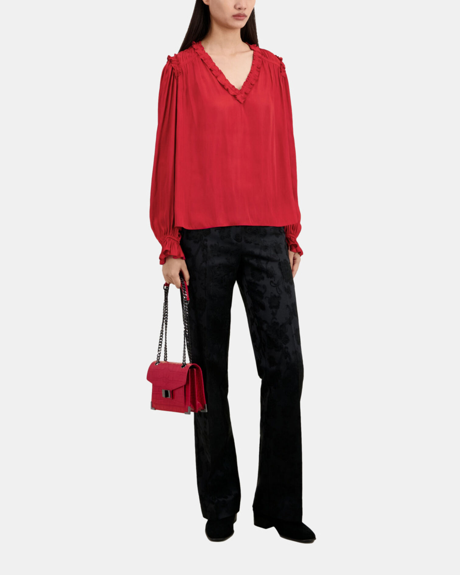 Red top with shirring, LIGHT BURGUNDY, hi-res image number null