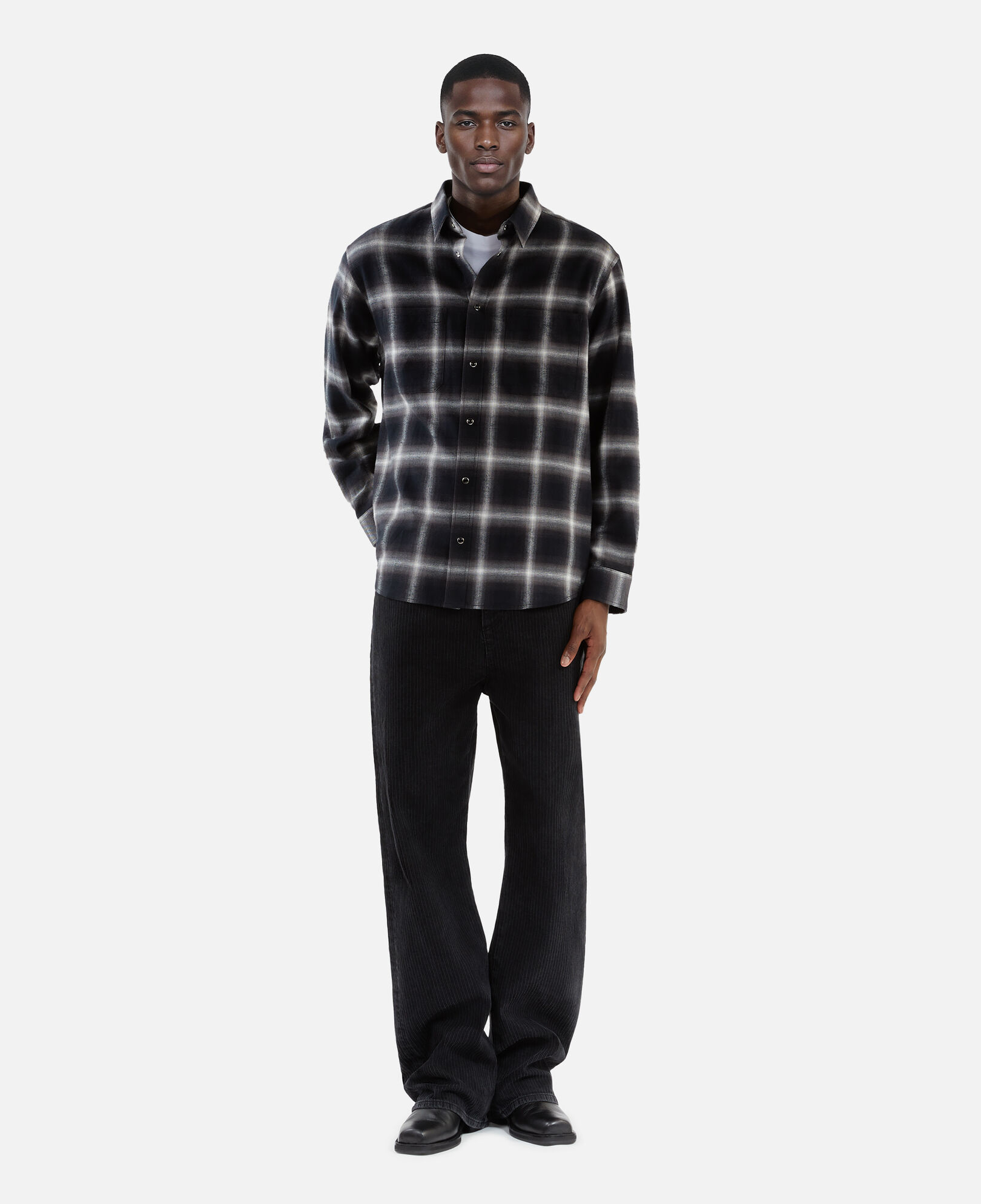 The Kooples HERREN BLACK GREY WHITE schwarz-weiß kariertes hemd