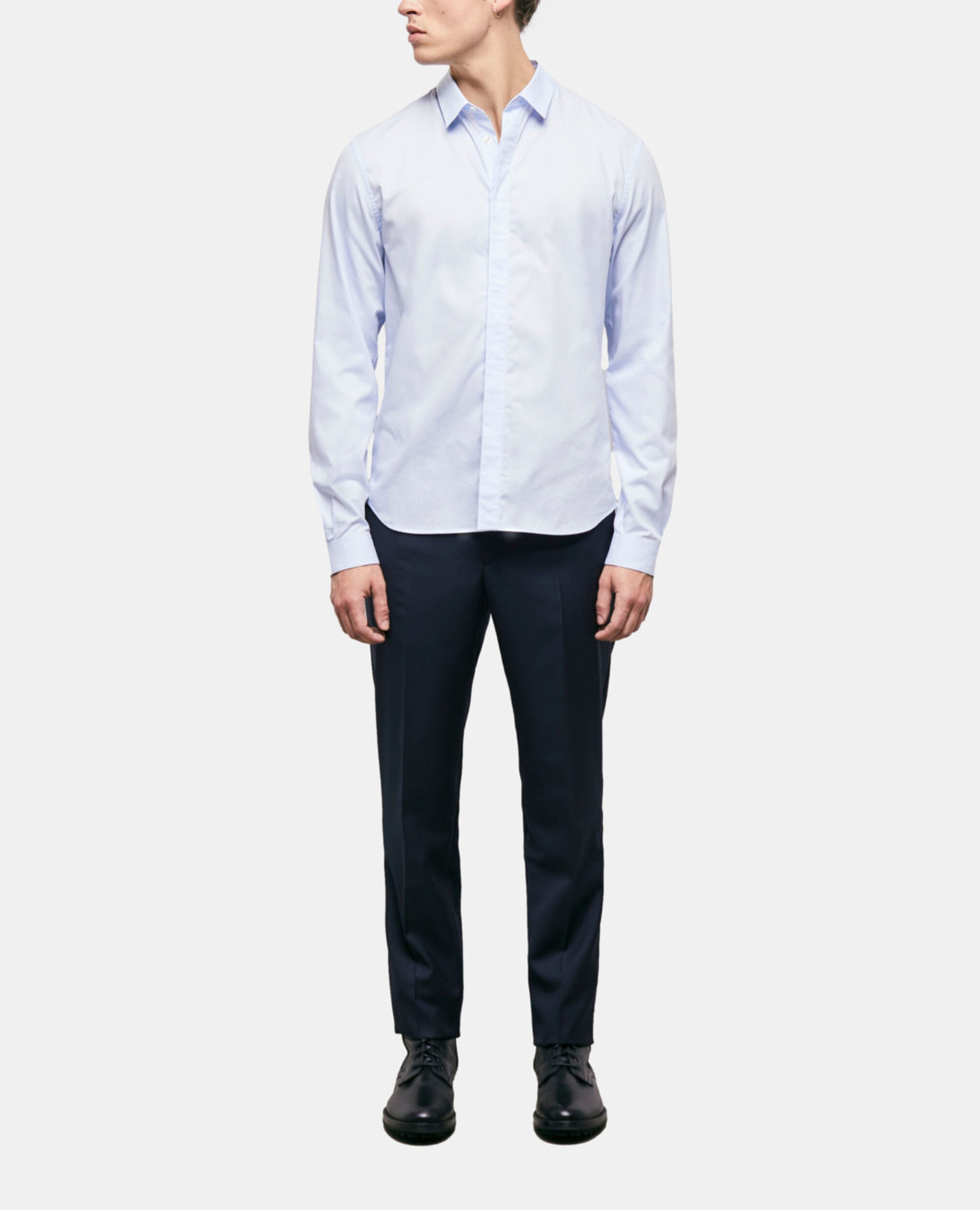 Blue cotton shirt with classic collar, SKY, hi-res image number null