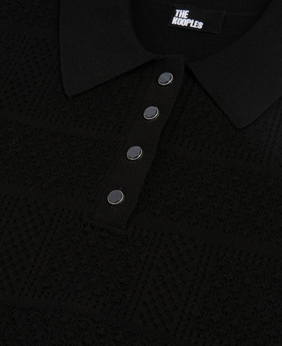 The Kooples F BLACK black openwork knit polo shirt