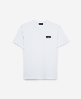 The Kooples HOMME WHITE t-shirt large blanc badge cuir
