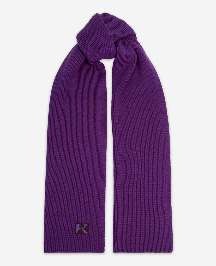 purple wool scarf with woven edging