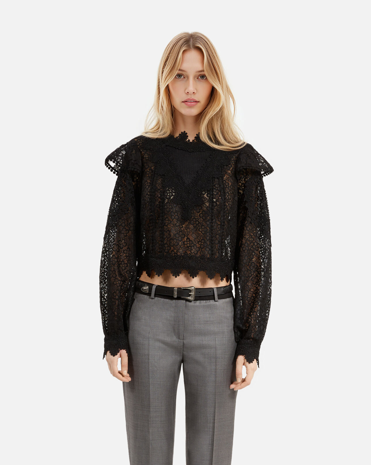 The Kooples FEMME BLACK ceinture fine en cuir froncé noir