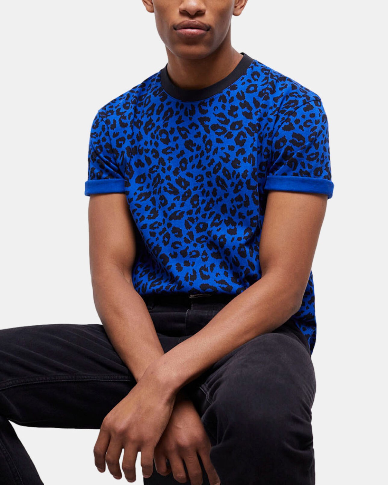The Kooples HOMME BLUE ELECTRIC t-shirt homme léopard bleu