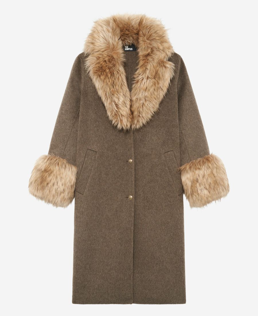 The Kooples WOMEN HAZELNUT long double-sided brown wool coat