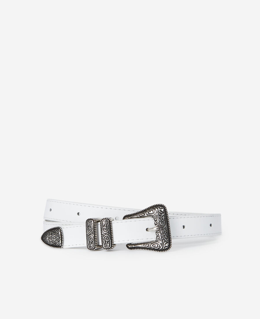 thin white leather belt