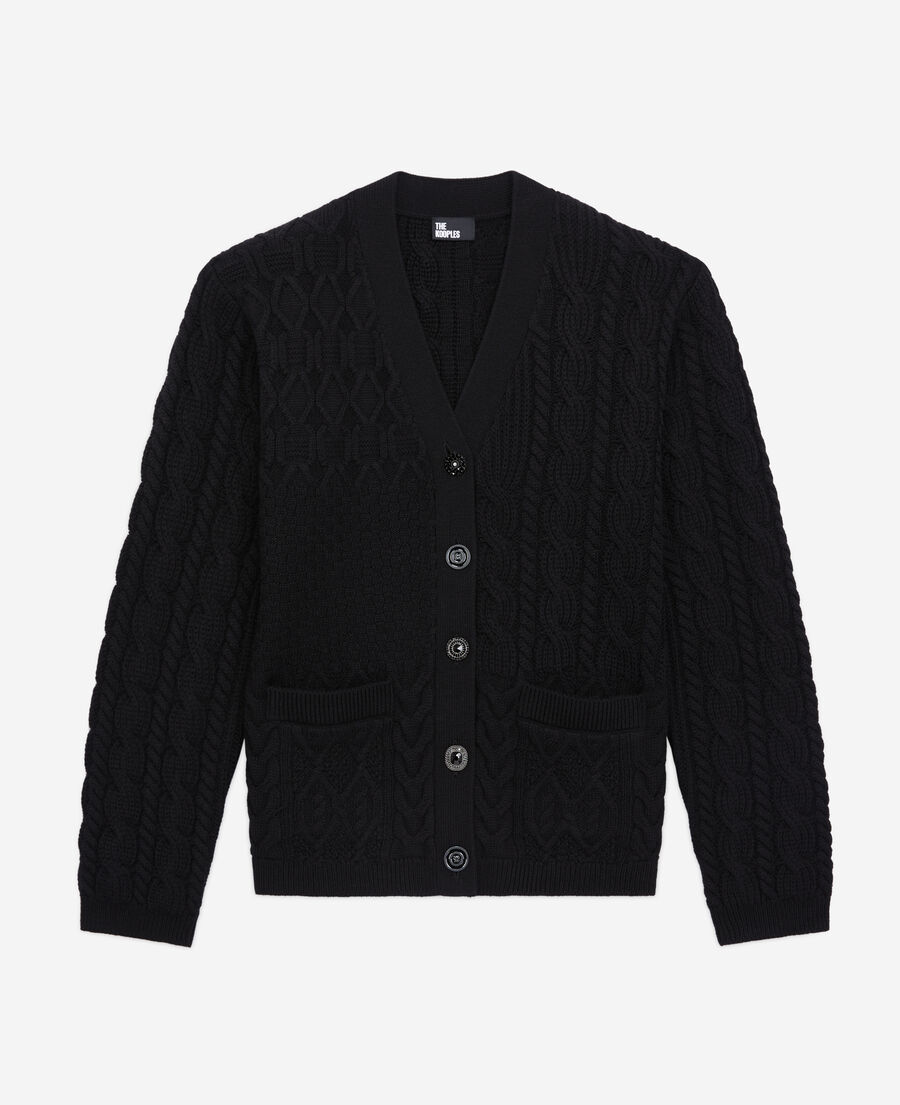 cardigan noir en laine torsadée