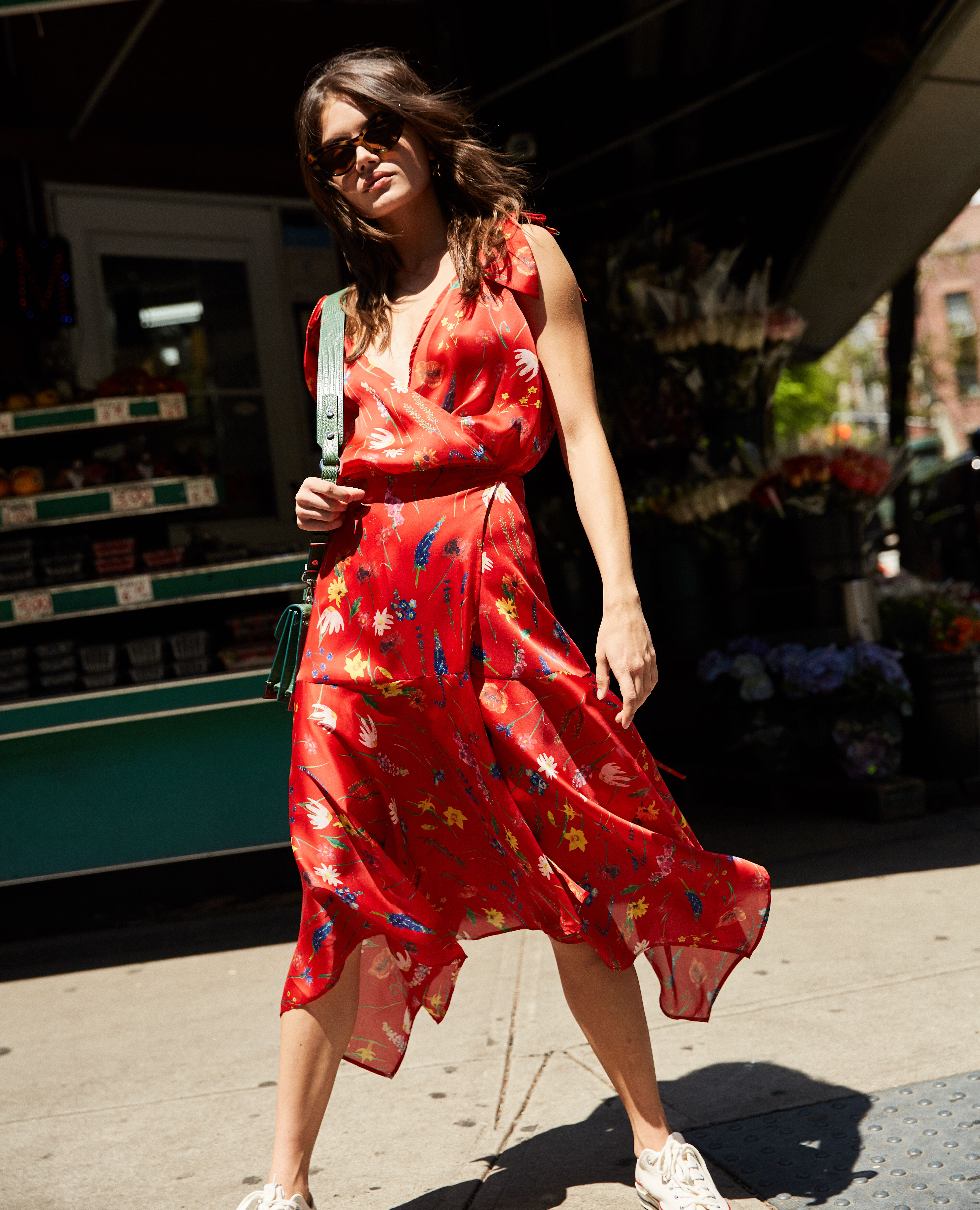 Long red floral dress hot sale