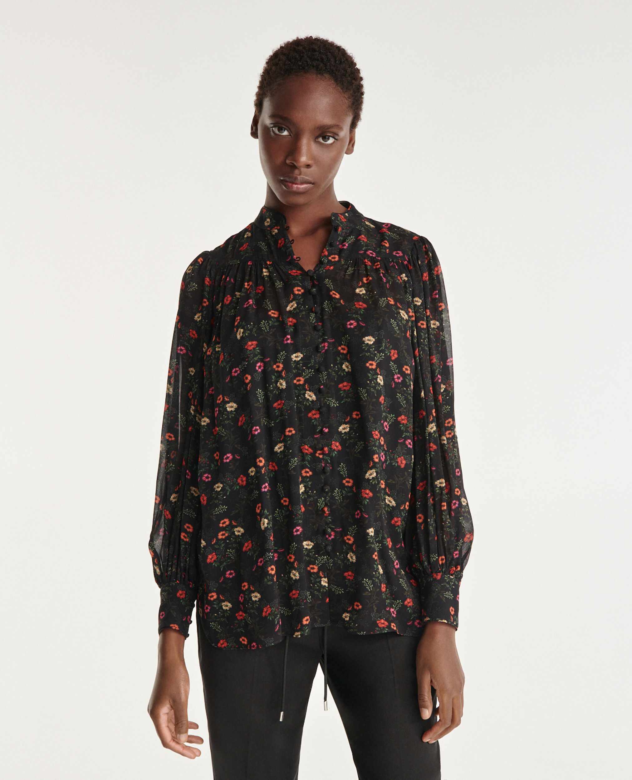 black and red floral blouse
