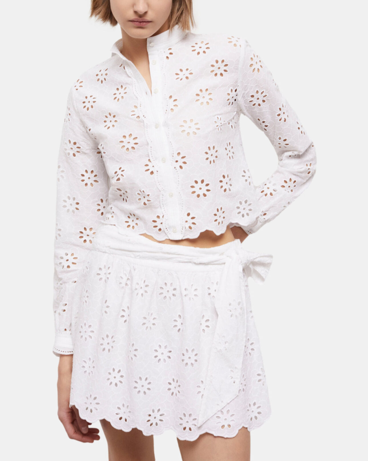 The Kooples DAMEN WHITE kurzer, weißer rock mit englischer stickerei