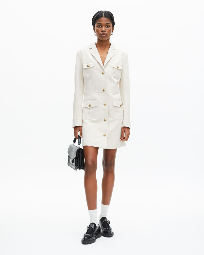 The Kooples FEMME BEIGE robe courte en coton et lin ecru