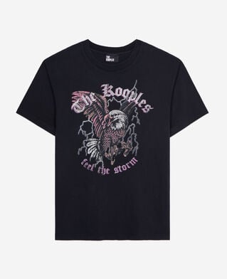 The Kooples F BLACK black t-shirt with feel the storm serigraphy