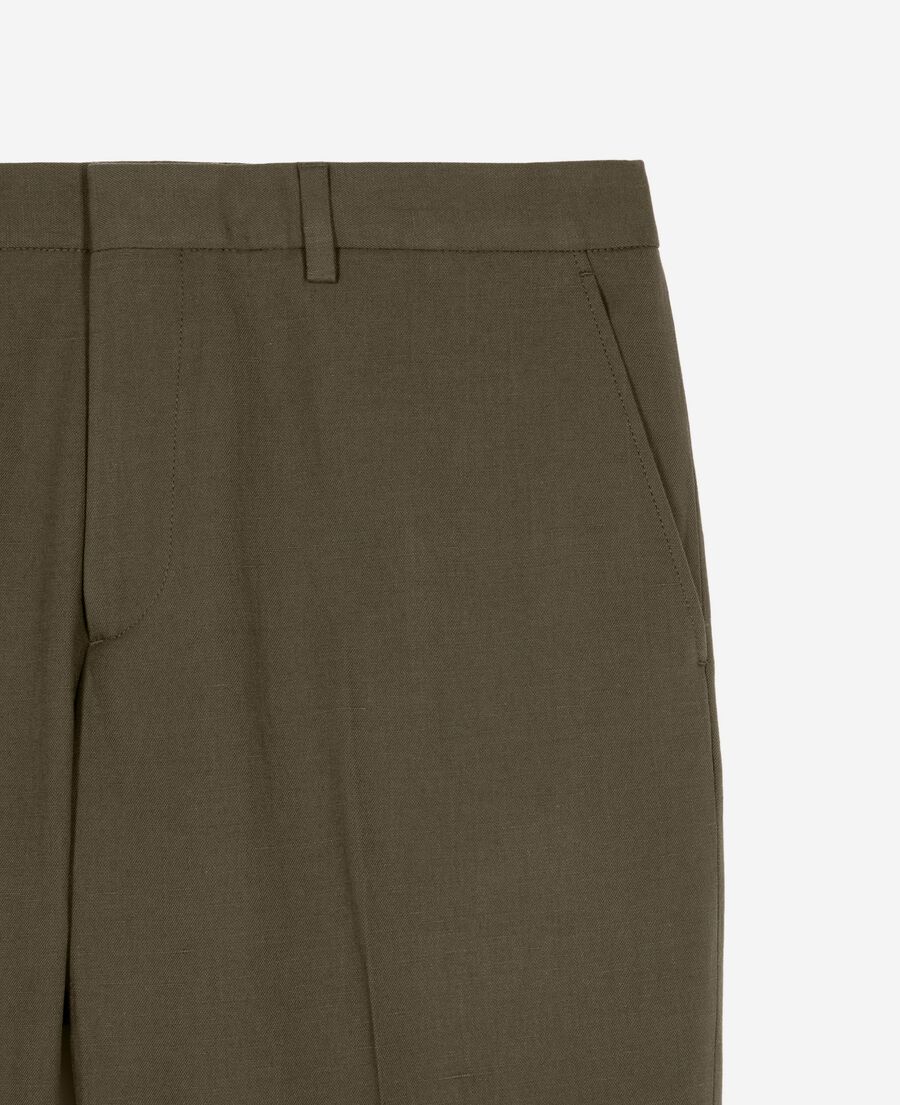 The Kooples MEN KAKI straight suit pants in khaki cotton linen