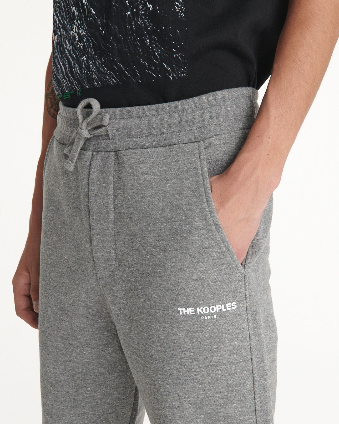 The Kooples H GREY gray joggers in thick cotton w/neon eyelet